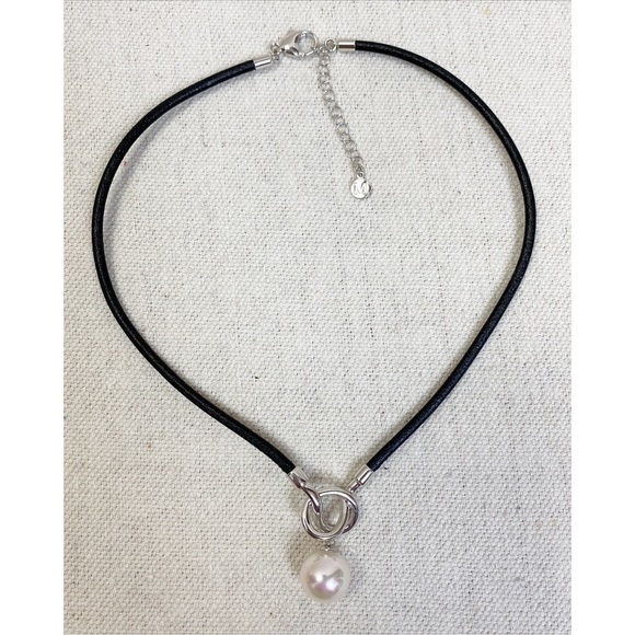 Majorica Pearl Sterling Knot Leather Necklace - Picture 8 of 11